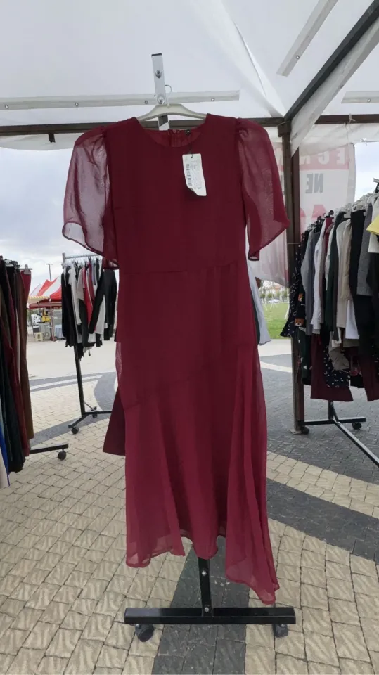 Bordo Kadın Uzun Salaş Elbise