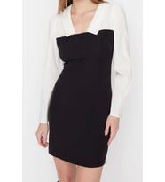 Moda Fit Business Finike Dokuma Gömlek Yaka Uzun Kol Bodycone Mini Boy Elbise