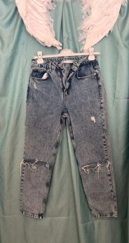 L beden koton yırtık diz jean