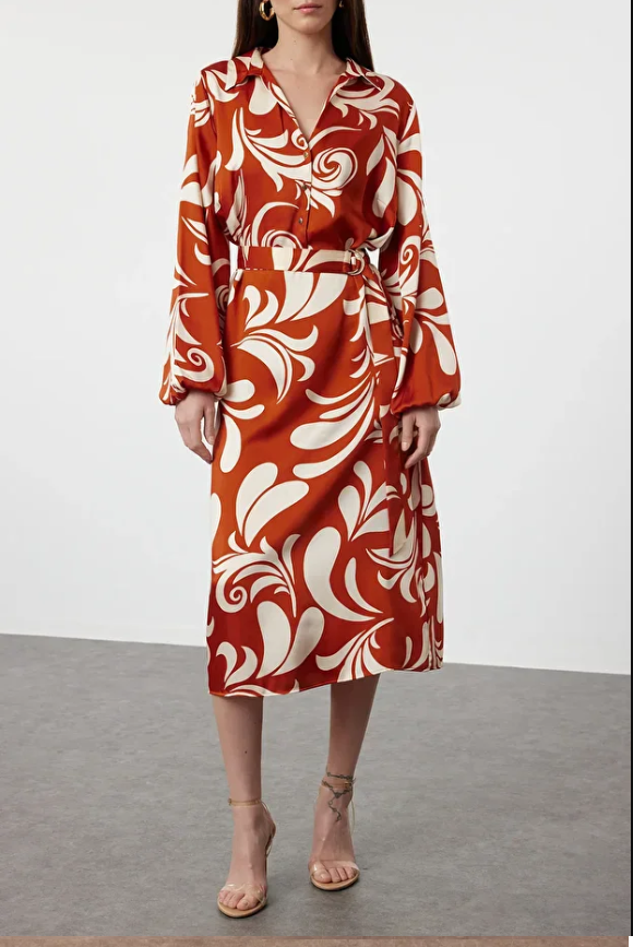 Kırmızı  Regular Dokuma Elbise - 36 Beden